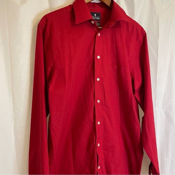 STAFFORD‎ Men’s Red Button Down Dress Shirt Regular Fit Size Medium - Picture 2 of 8